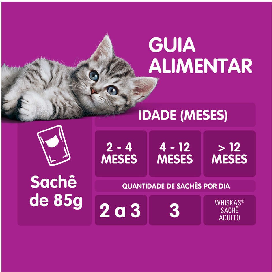 KIT Ração Úmida Whiskas Sachê Carne Jelly para Gatos Filhotes 40 Unidades