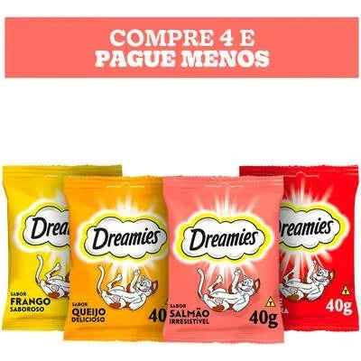 Kit Petisco Dreamies para Gatos Adultos Carne, Frango, Queijo e Salmão - 4 Unidades